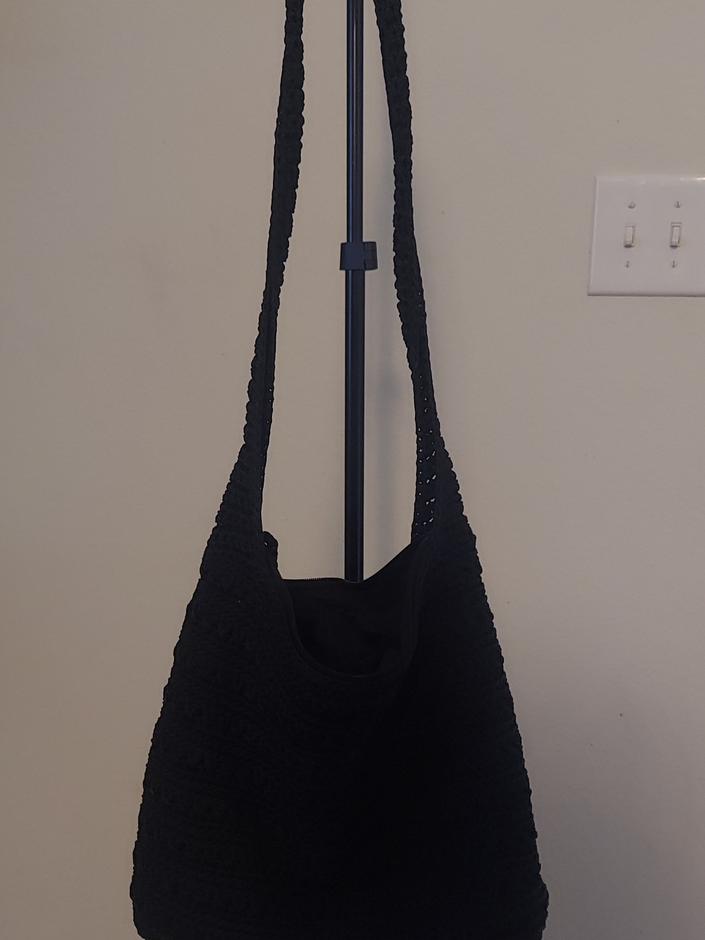 The Sak Black Crochet Shoulder Bag with Braided Strap